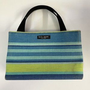 Kate Spade New York Double Handle Green Blue Striped Purse Y2K Clasp closure